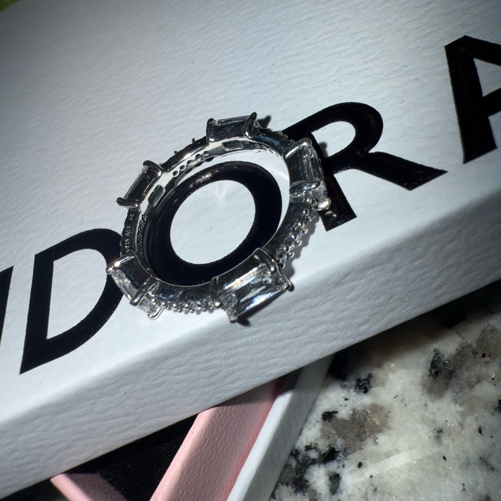 Pandora Silver Rectangular Bars Sparkling Pav Rin… - image 3
